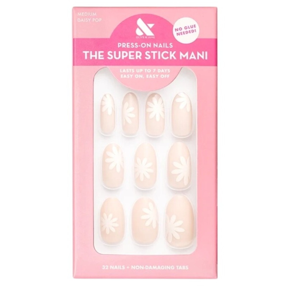 Olive and June Daisy Pop Super Stick Mani Press-On Nails Medium Oval 32ct